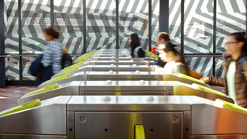 Passengers using myki gates at Footscray Station