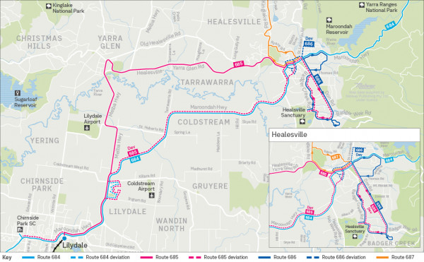 Yarra Valley bus network map - current