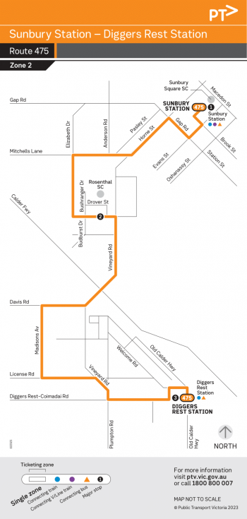 Route 475 Sunbury Station - Diggers Rest Station route map