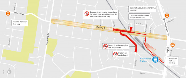 Cranbourne Line Upgrade works bus stop closure map