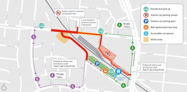 Cranbourne Line Upgrade works pedestrian map