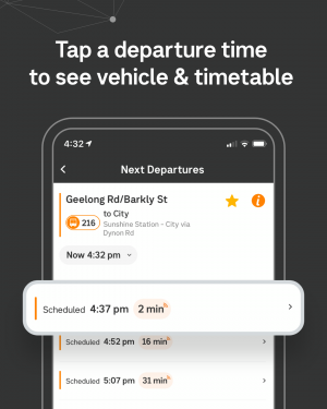 Tap a departure time to see vehicle and timetable