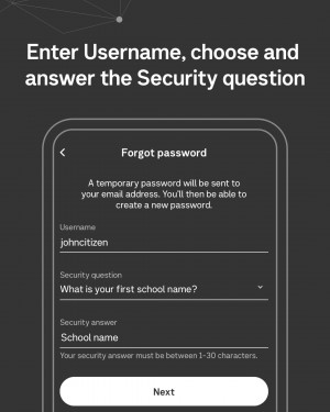 Enter username, choose and answer the security question