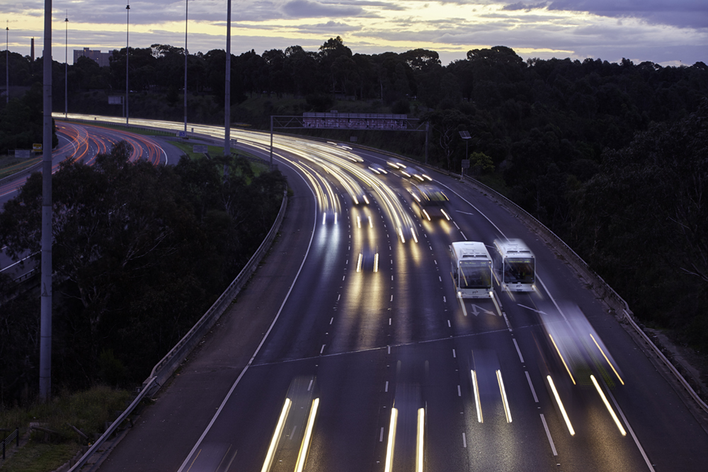 Buses travelling along freeway