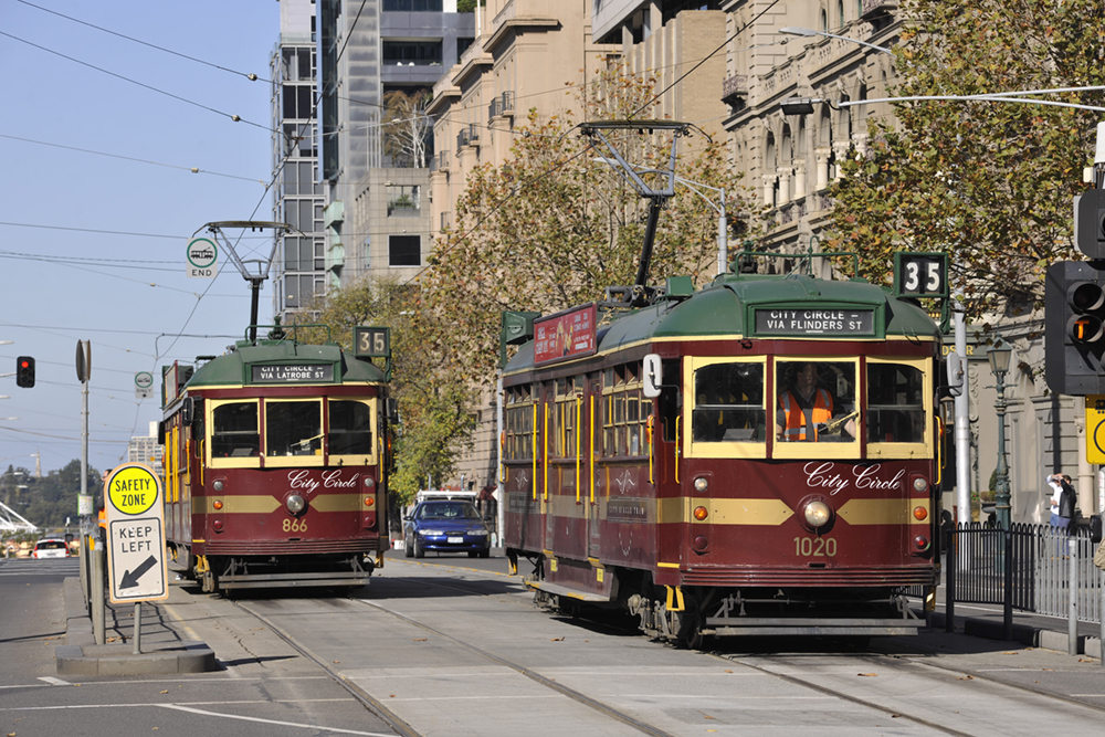 W-Class City Circle trams on Spring Street