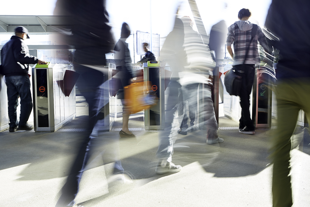 Passengers using myki gates at Southern Cross Station